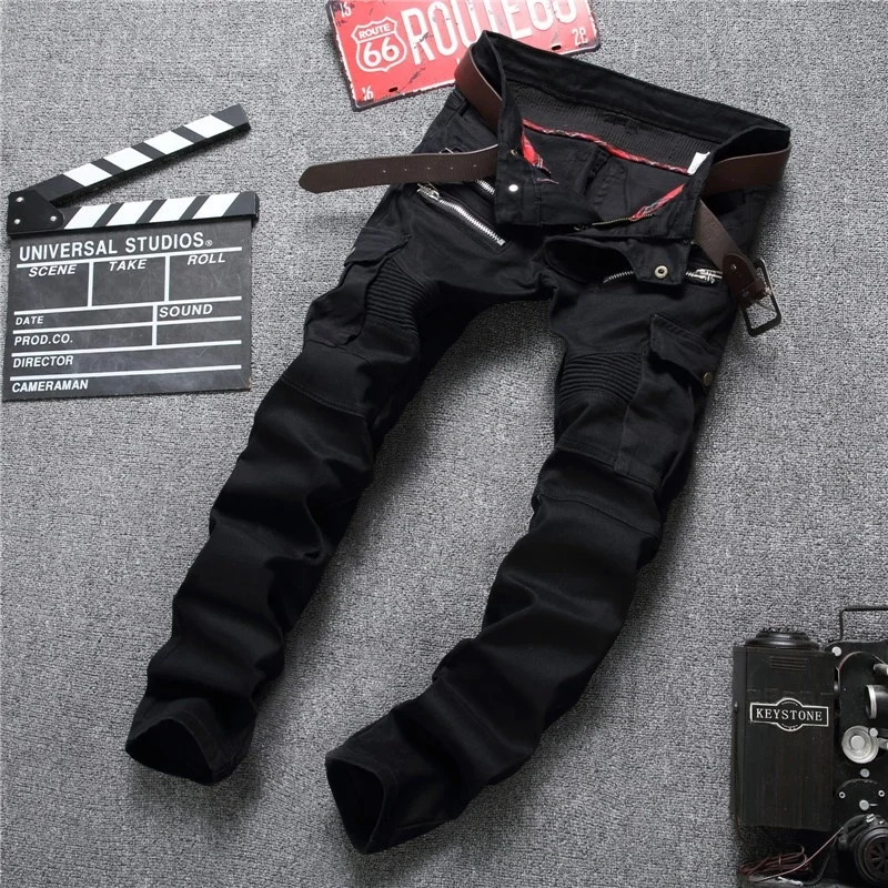 Moto Slim Men's Jeans Zippers Jean For Mens Male Wear Fashion Famous Brand Denim Pencil Pants For Men Classical Vaqueros