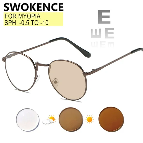 SWOKENCE Gafas fotocromáticas o con bloqueo de luz azul para miopía -0,5 a -10 Mujeres Hombres Marco de aleación Astigmatismo miope Prescripción personalizada F084