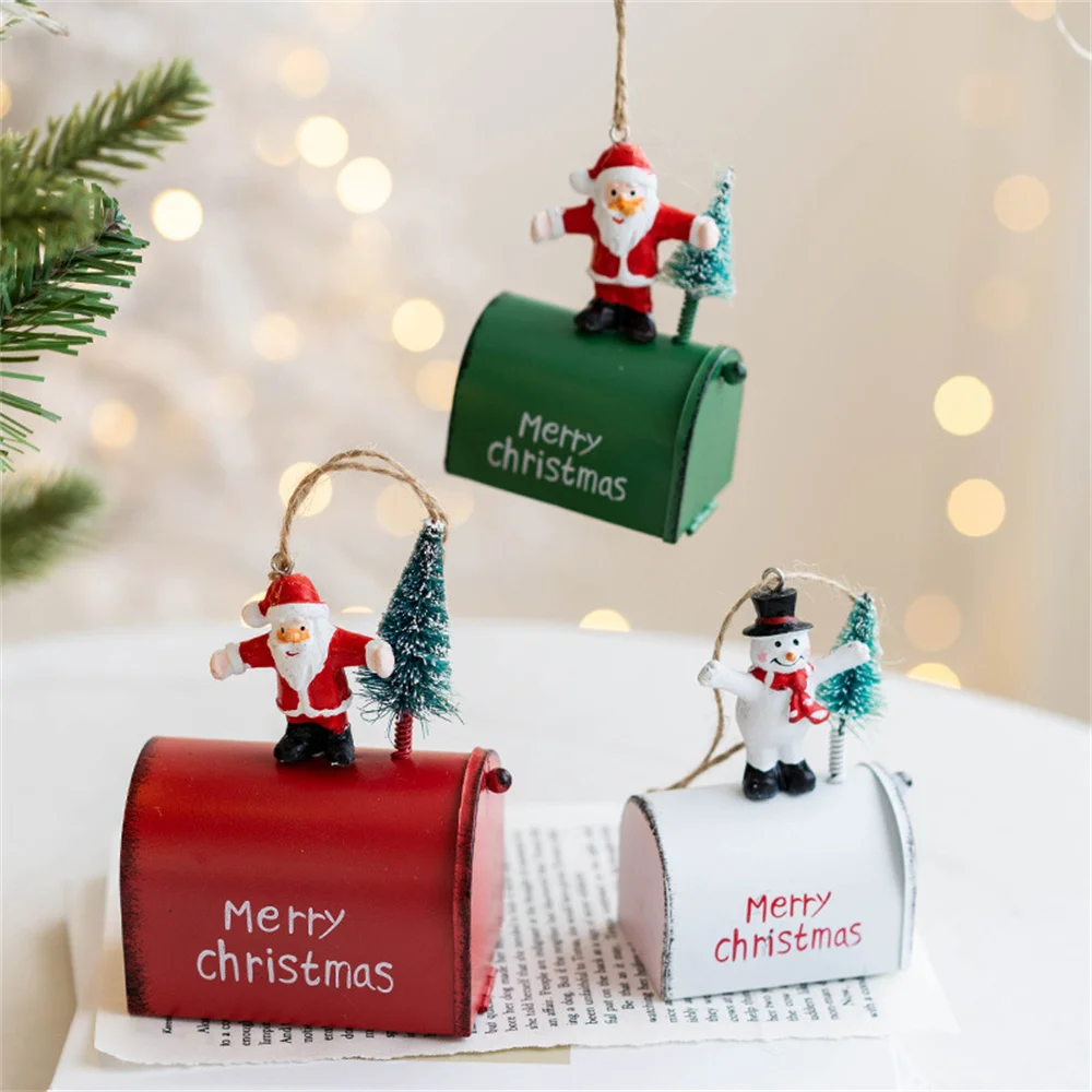 Iron Mailbox Ornament Portable Lovely Xmas Tree Pendant Candy Box Organizer Christmas Tree Ornament Mailbox Design for Club