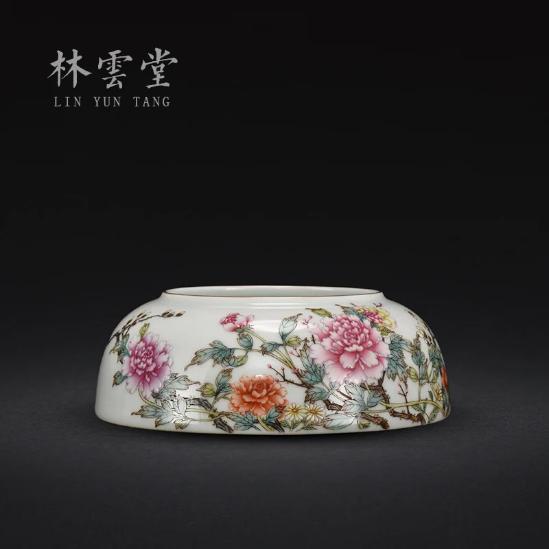 Yuntang's hand painted peony enamel pen wash VAT Jingdezhen handmade ceramic Chinese style study decoration ornaments