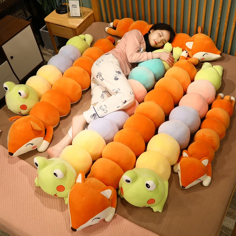 1pc 85-170CM Lovely Fox & Frog Plush Stuffed Toys Cartoon Long Pillow Caterpillar Turn to Animal Dolls For Children Girls Gifts