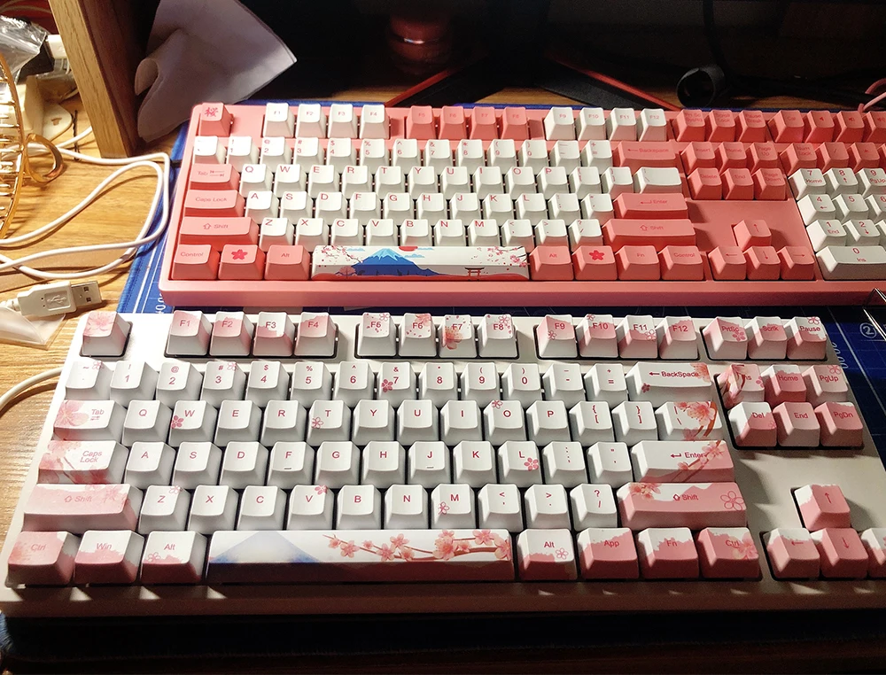 

Fuji Mountain Sakura Design Розовая белая клавиатура s для Cherry Mx Gateron Kailh Box клавиатура с механическим переключателем OEM PBT клавишная крышка