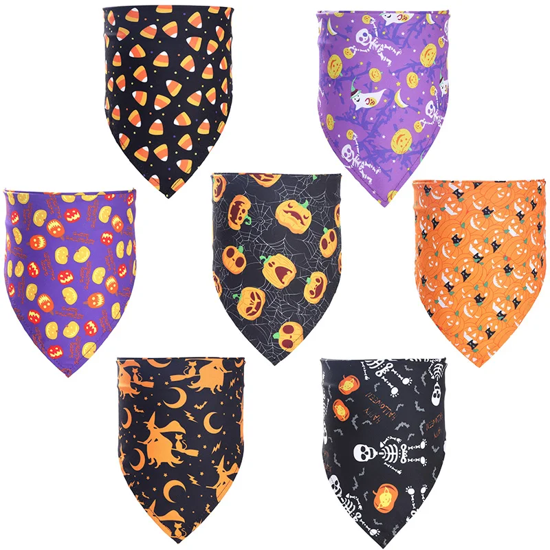 

50pcs Halloween Dog Bandanas Pumpkin Skull Cotton Adjustable Pet Dogs Scarf Bandanas Dog Accessories for Middle Large Dog