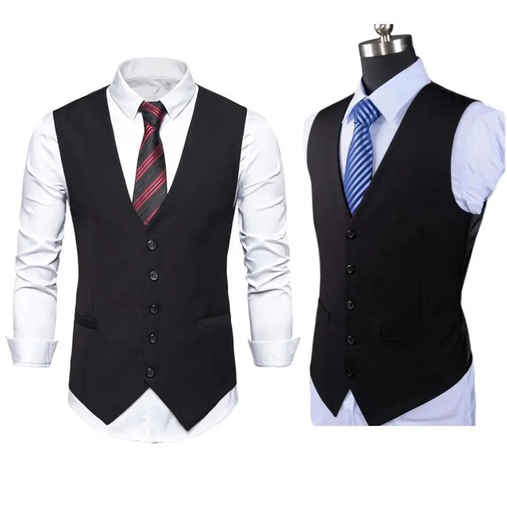 

Solid Color Suit Vest Men Slim Fit Waistcoat Gilet Homme Formal Businss Vest Sleeveless Jacket Male Waistcoat жилетка мужская