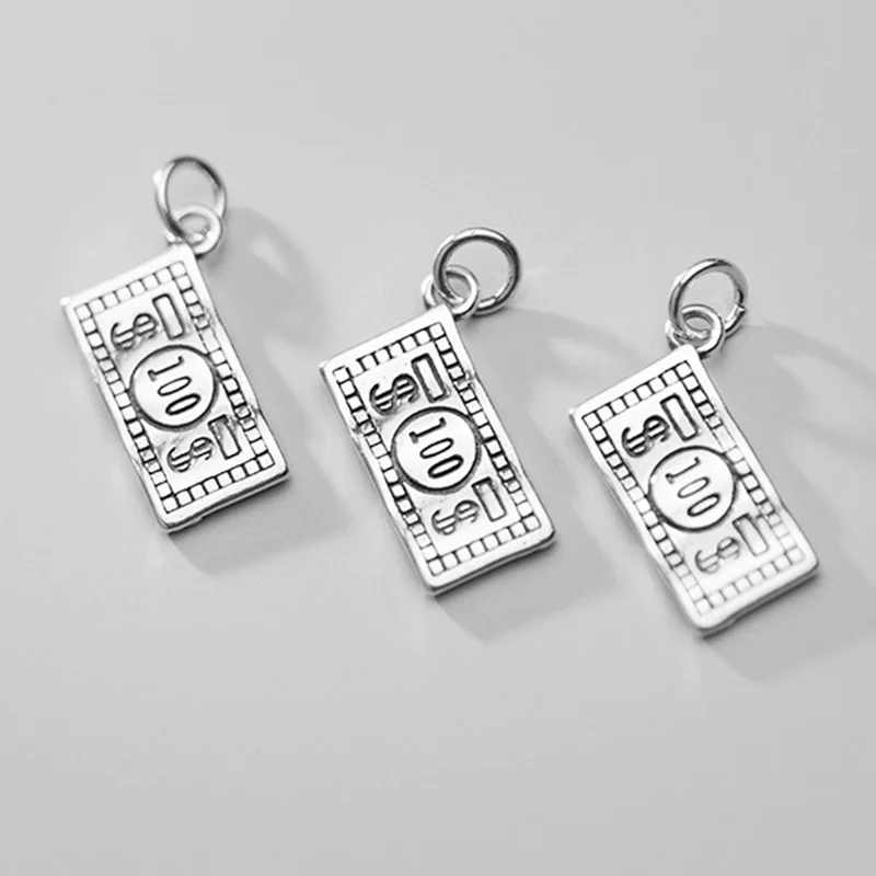 925 Sterling Silver Handcraft Dollar Design Dangle Charms Fortune Coming S925 Silver Pendant Fit Women Men diy Jewelry Findings