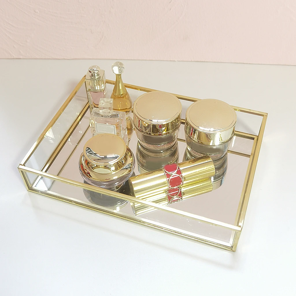 Gold Ho-shaped Mirror Decorative Storage Tray Display Trays for Makeup Plate Kitchen Cosmetics Necklace Bracelet