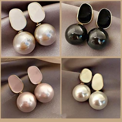 YAOLOGE Geometric Pearl Drop Earrings for Women Enamel Elegant Vintage Earrings 2021 NEW Accessories Party Gift Wholesale