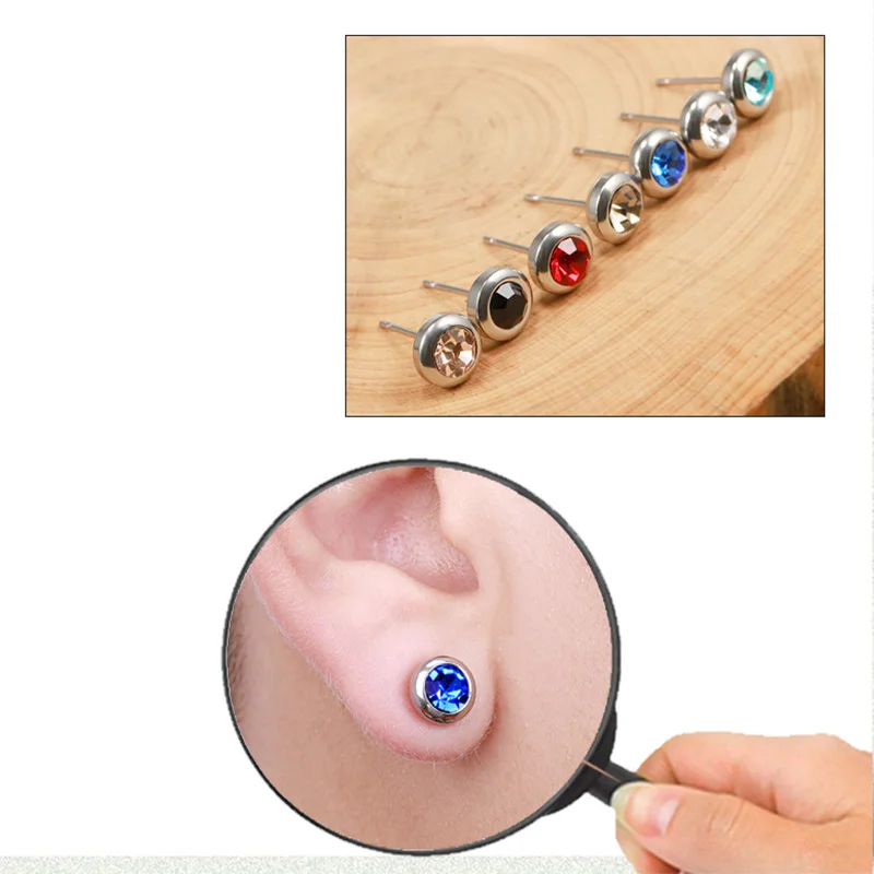 1 pair Women Man Stainless Steel Multicolor Rhinestones Stud Earrings Boy and Girl Hypoallergenic Ear Jewelry New Style