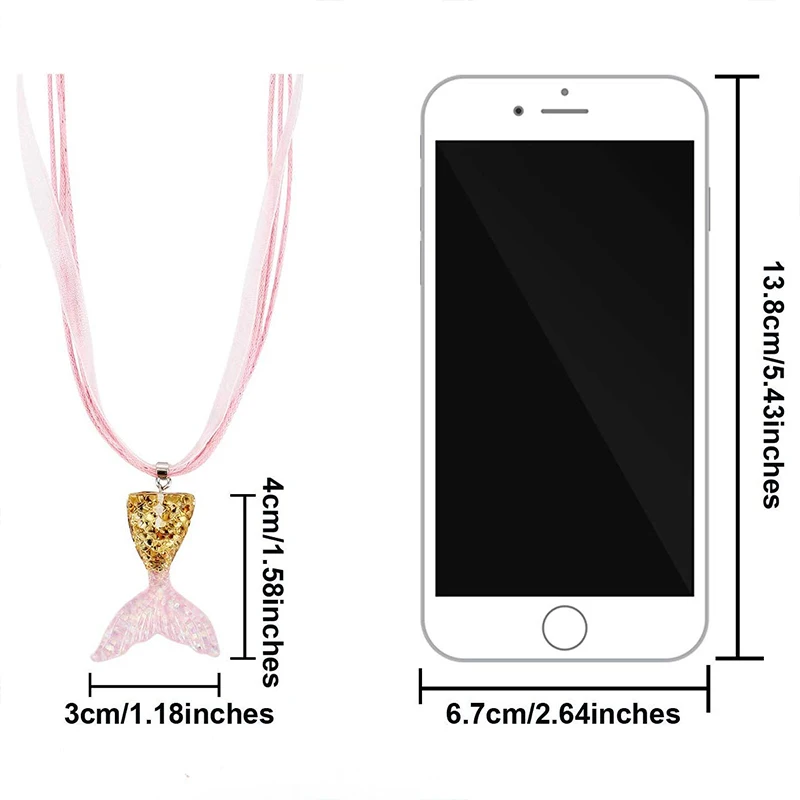 6pcs Mermaid Tail Necklace Fishtail Pendant Necklace Mermaid Party Favor for Girl Birthday Party Supplies Gift