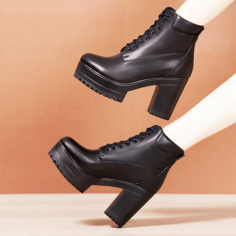 BEYARNEBoot Heels Woman Platform Boots High Heels Ankle Boots for Women White Black Block Heel Shoes Punk Gothic Combat Boots