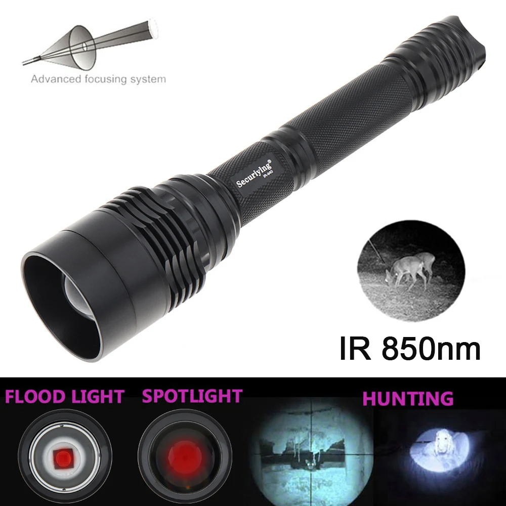 SecurityIng Infrared Flashlight 10W IR 850nm T50 LED Zoomable Night Vision Torch Infrared Flashlight Tactical Hunting Flashlight