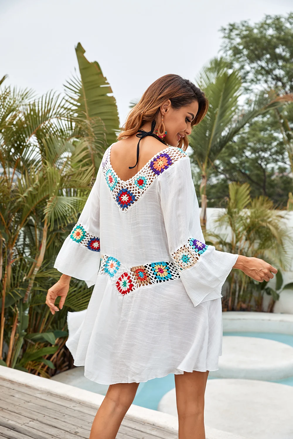 Crochet Beach Cover-Ups Summer Tunic Cover Up Long Knitted Beachwear Swimsuit Ups For Women Vestido Playa Mujer White Dress