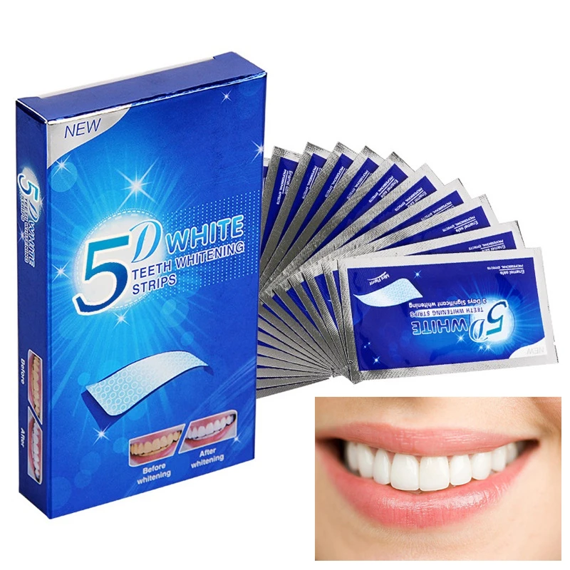 7 or 14 pairs 5D Gel Teeth Whitening Strips White Tooth Dental kit Oral Hygiene Care Strip for false Teeth Veneers Dentist