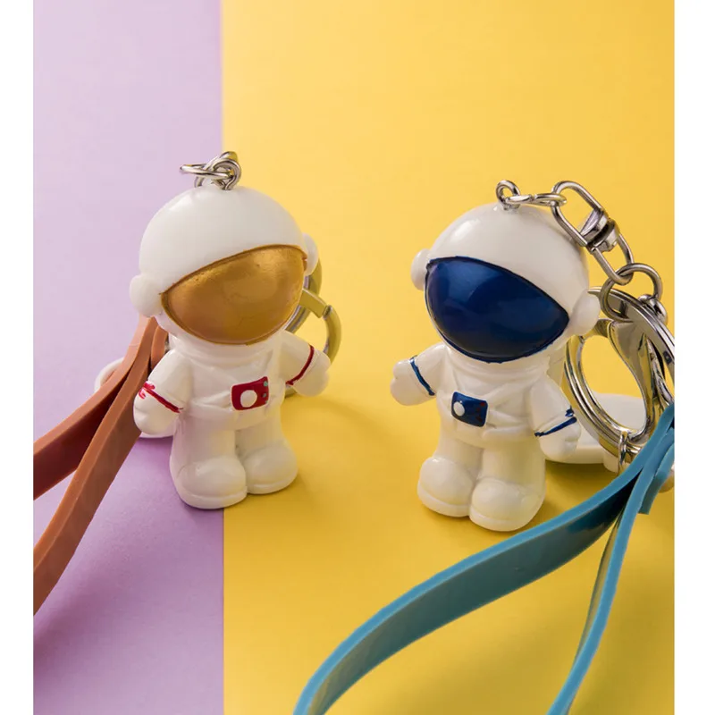 Porte-clés en métal d'astronaute spatial en résine, mignon, doré, argent, bleu, pendentif de poupée, sac de voiture pour hommes et femmes, ornement, lanière souple, cadeau