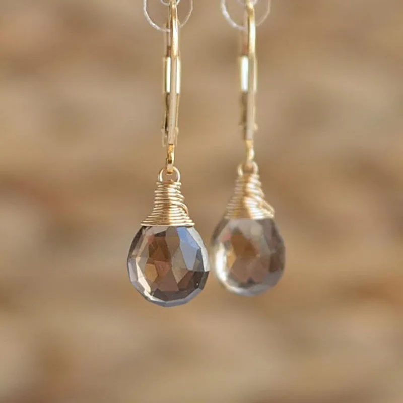 Smoky Quartz Earrings Dainty Dangle Drop Earrings