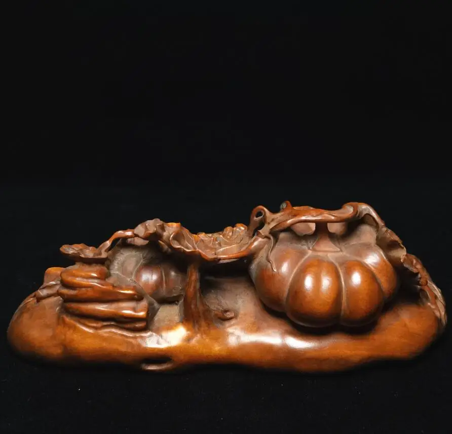 China Hand-carved boxwood archaize pumpkin crafts statue