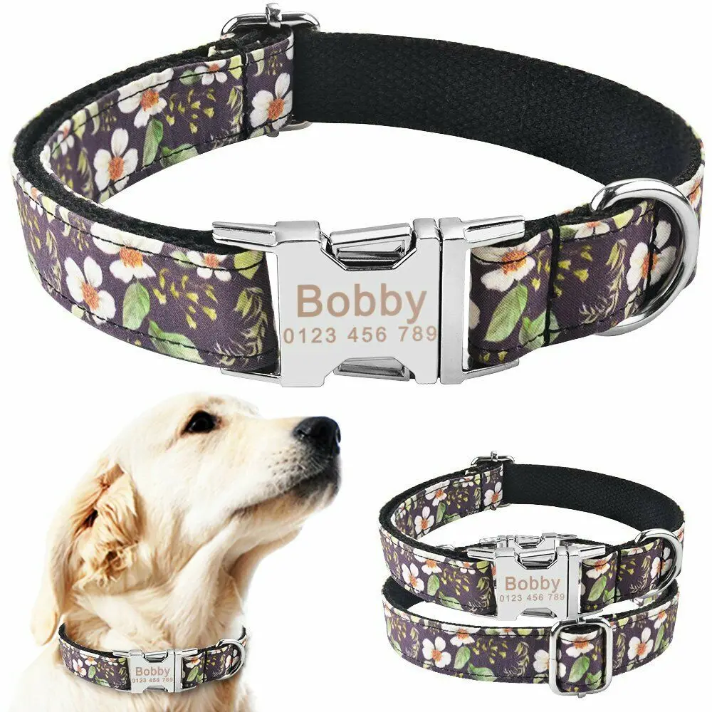 AiruiDog Adjustable Dog Collar Personalized Name Engraved Nylon Small Medium Large Dogs