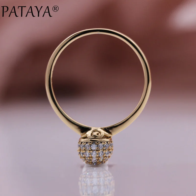 PATAYA New 585 Rose Gold Color Spherical Rings Micro Wax Inlay Natural Zircon Trend Women Rings Wedding Luxury Fashion Jewelry