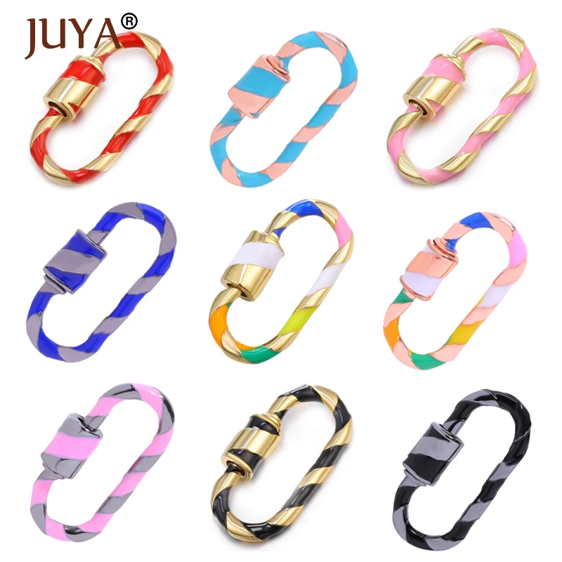 

JUYA 5pcs Trendy Enamel Carabiner Clasps Heart Lock Hook Spiral Clasps Hanging Chain Pendants for DIY Jewelry Making Accessories