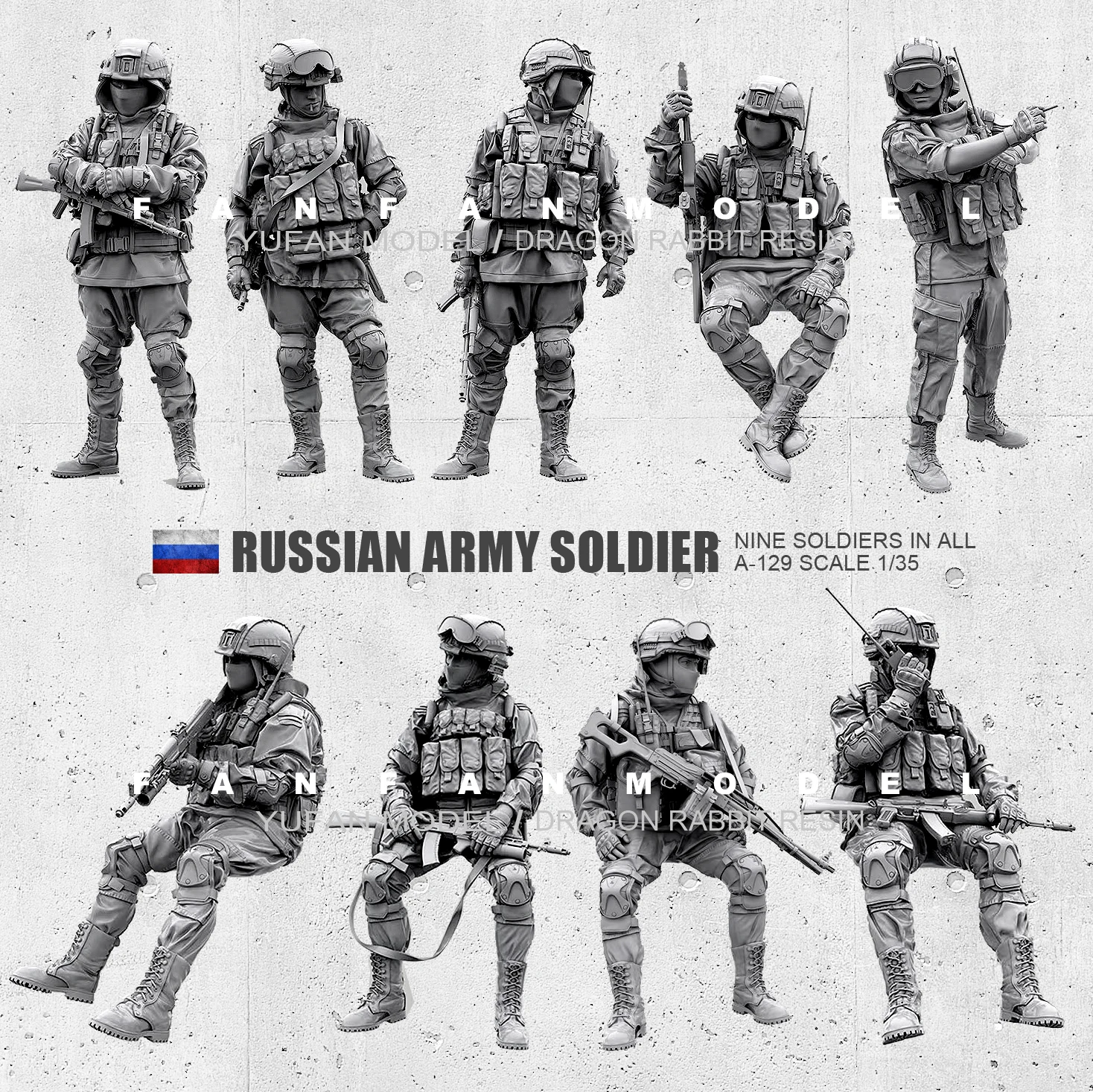 

1/35(50mm) Resin Figure Kits Russian Modern Special Forces soldier self-assembled (9 piece) A-129