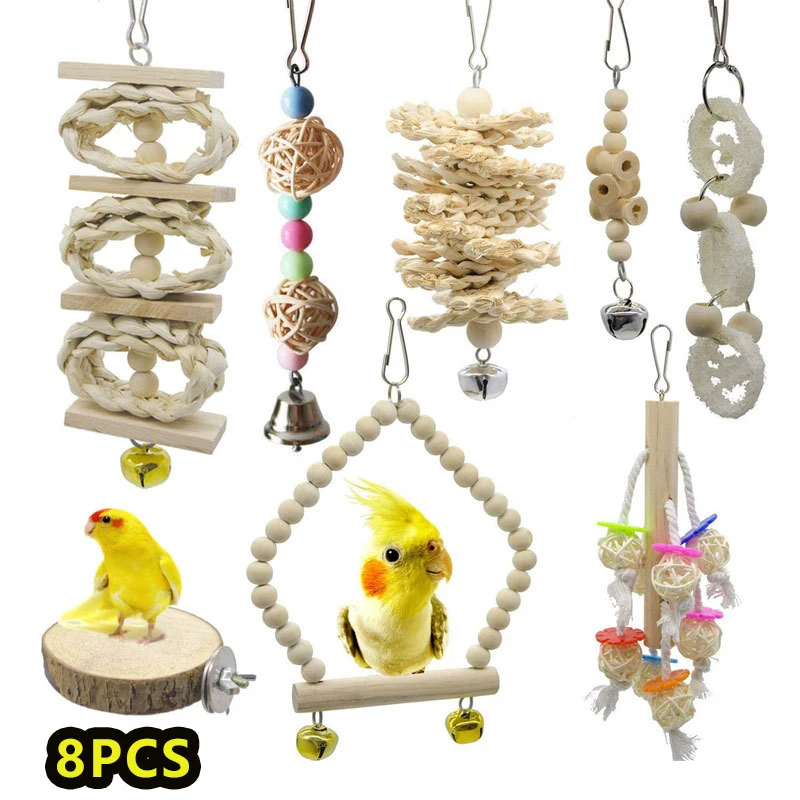 

8 Pcs/Set Bird Parrot Swing Toys Chewing Standing Hanging Perch Hammock Bird Cage for Budgerigar Parakeet Conure