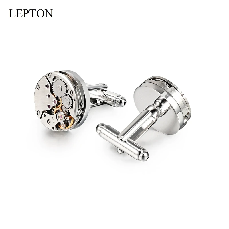 Hot Sale Watch Movement Cufflinks For Mens Immovable Lepton Steampunk Gear Watch Mechanism Cuff Links Man Shirt Cuffs Cufflink