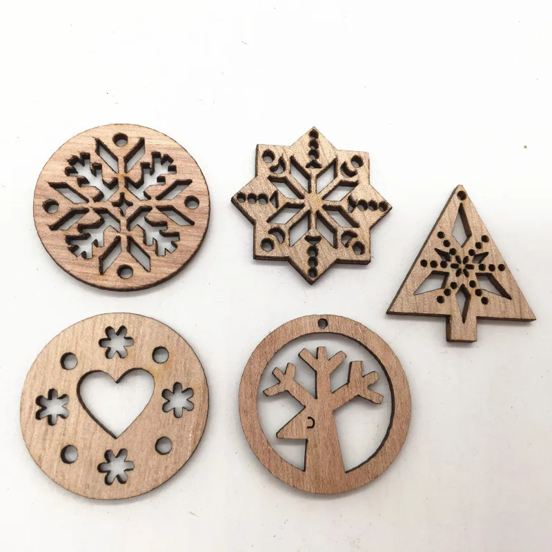 20pcs Wooden Christmas Ornaments Unfinished Wood for DIY Art Crafts Wood Carved Ornaments for Home Party Hanging Decorations