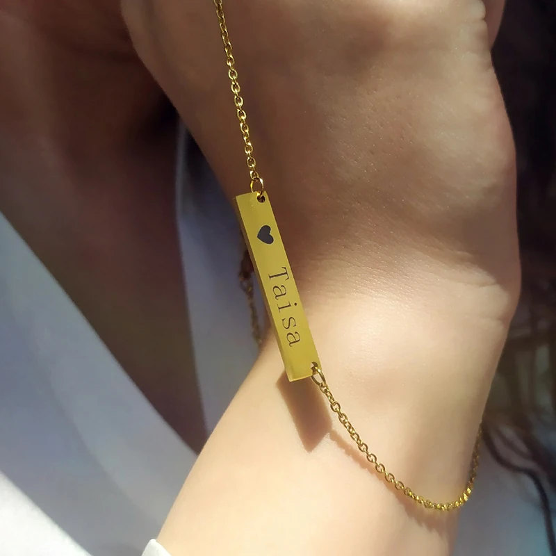 رمز النقش شخصية مربع بار مخصص اسم قلادة الفولاذ المقاوم للصدأ قلادة قلادة الذهب 3 ألوان النساء/الرجال هدية مخصصة