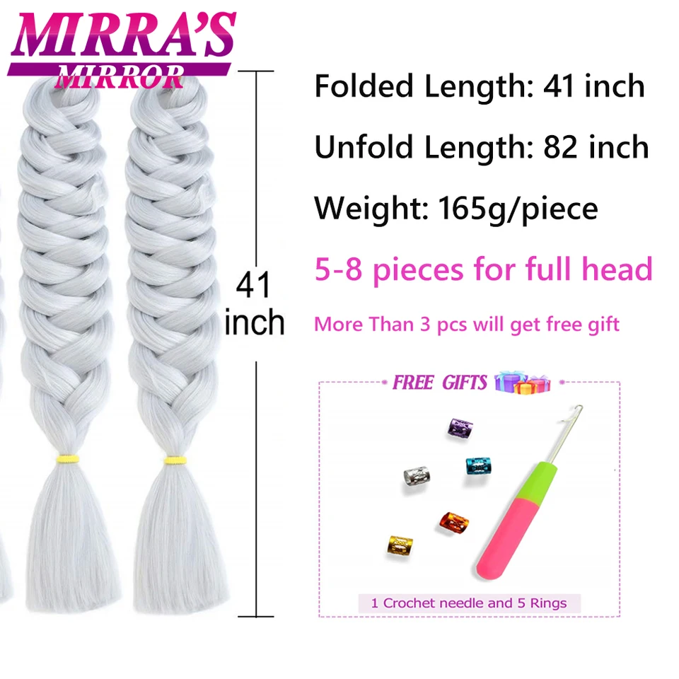 Extensiones de cabello para trenzas jumbo de 82 pulgadas, color puro, sintéticas, ombre, para caja de trenzas, venta al por mayor, espejo de Mirra 3