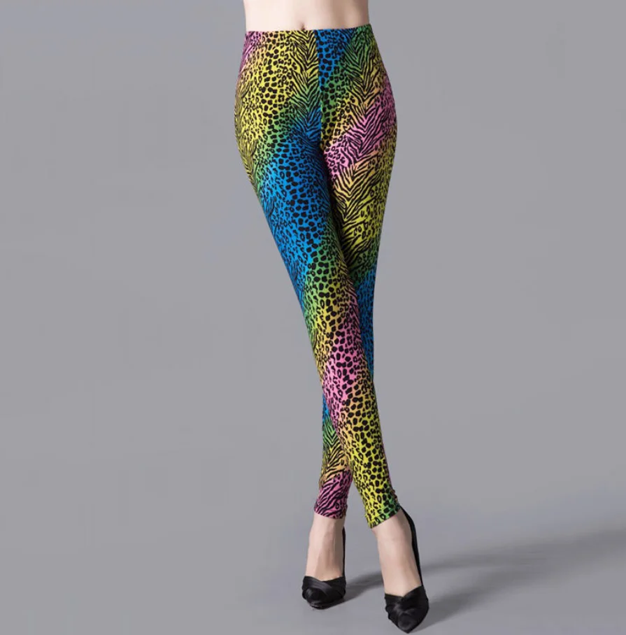 VISNXGI Leopard Print Leggings Women Stretch Workout Push Up Ankle Length Polyester Fitness Knitted Ankle-Length Colorful Bottom