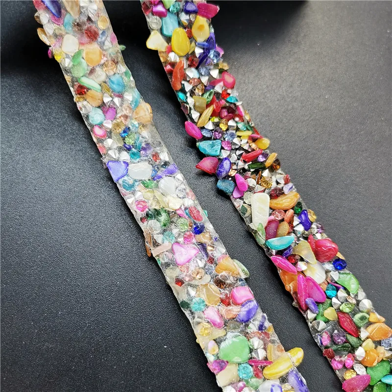 1yard length Hotfix Rhinestone Crystals Lace Trim Colorful Stones Iron On For Clothing Badge Applique For Clothes Bag DIY