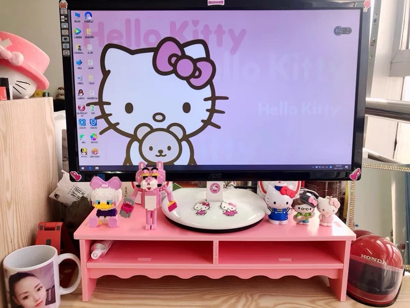 Pink Lovely Creative Computer Monitor Elevated Desktop Keyboard Finishing Storage Rack Screen Pad High Base Bracket