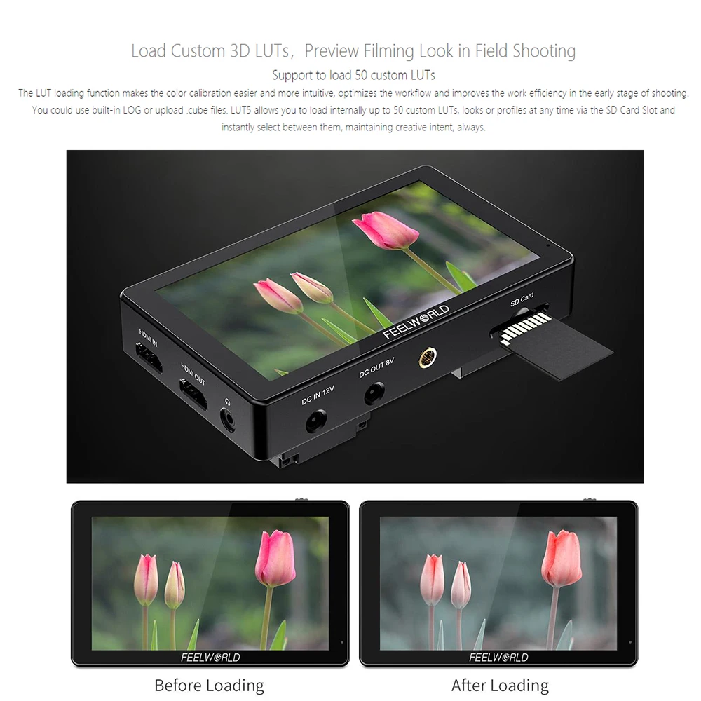 FEELWORLD LUT5 5.5 Inch Ultra High Bright 3000nit 4K HDMI Input Output Touch Screen DSLR Camera Field Monitor With Instal Kit