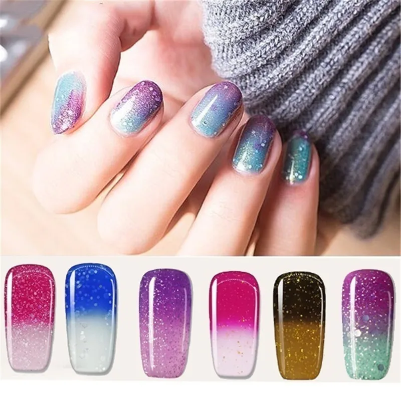 8ml Thermal Color Change Gel Nail Polish Temperature Color Changing Soak Off UV Hybrid Varnish Magic  Nail Art Decor T0790