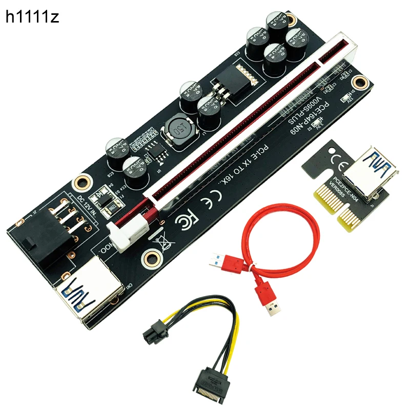 VER009S Plus PCI-E PCIE Riser 009s 6 pin PCI Express karta rozszerzająca Molex kabel USB 3.0 1X 16X Extender dla Bitcoin BTC górnik górnictwo