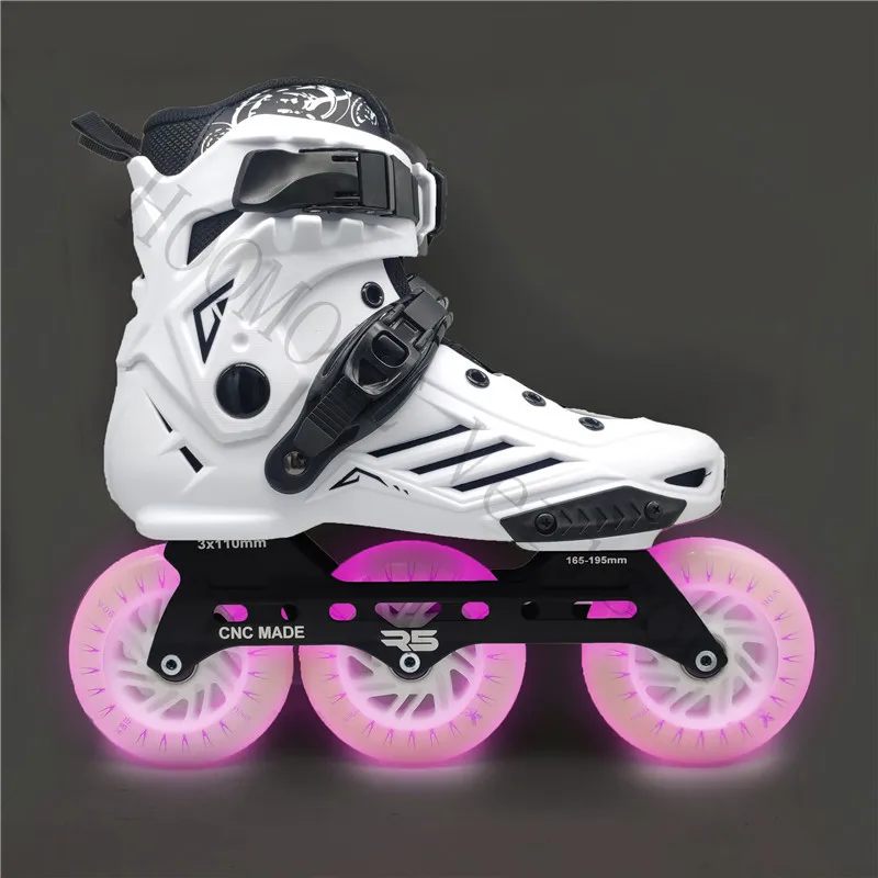 Young Boys Girls Shine Wheel LED Skating 3X110mm Single Line Roller Skates Shoes R5 110mm 3 Wheels Luminous Flash Tires Colorful