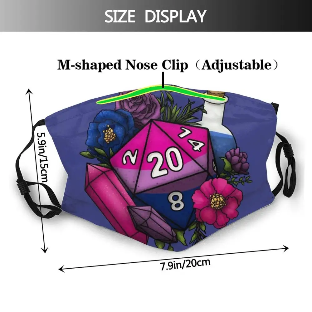 Pride Bisexual D20 Tabletop Rpg Gaming Dice Print Washable Filter Anti Dust Mouth Mask D20 D D Dnd Tabletop Gaming Dice