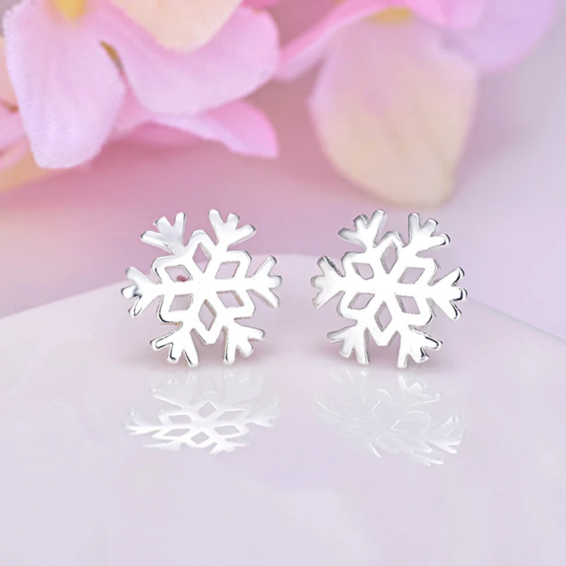 100% 925 Sterling Silver Snowflake Stud Earrings for Women Birthday Christmas Gift Jewelry pendientes boucle d oreille A059