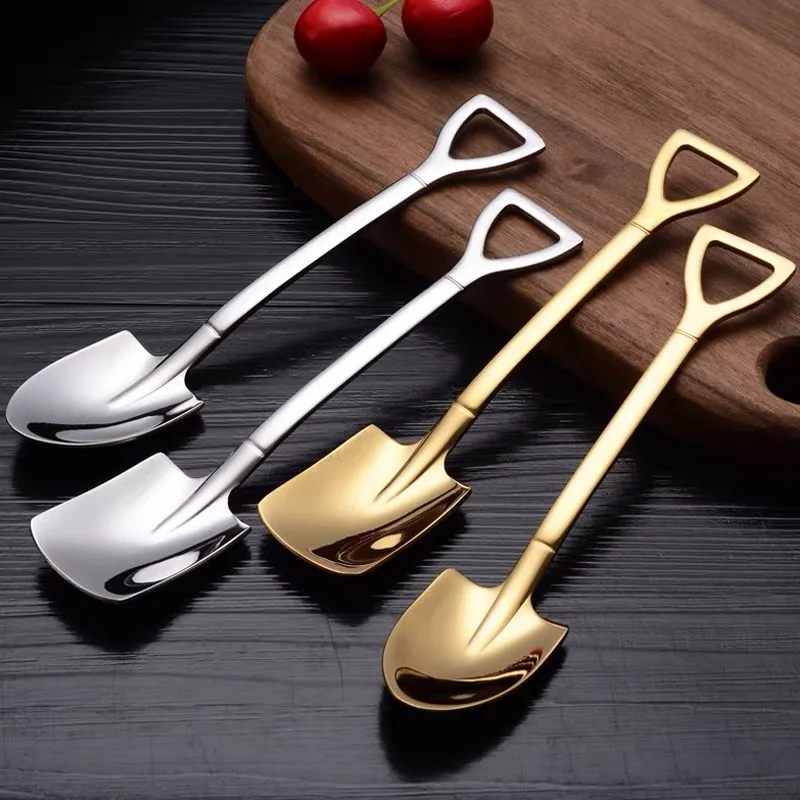 6pcs Creative Stainless Steel Shovel Scoop Funny Ice Cream Coffee Shovel Party Prank Spoon