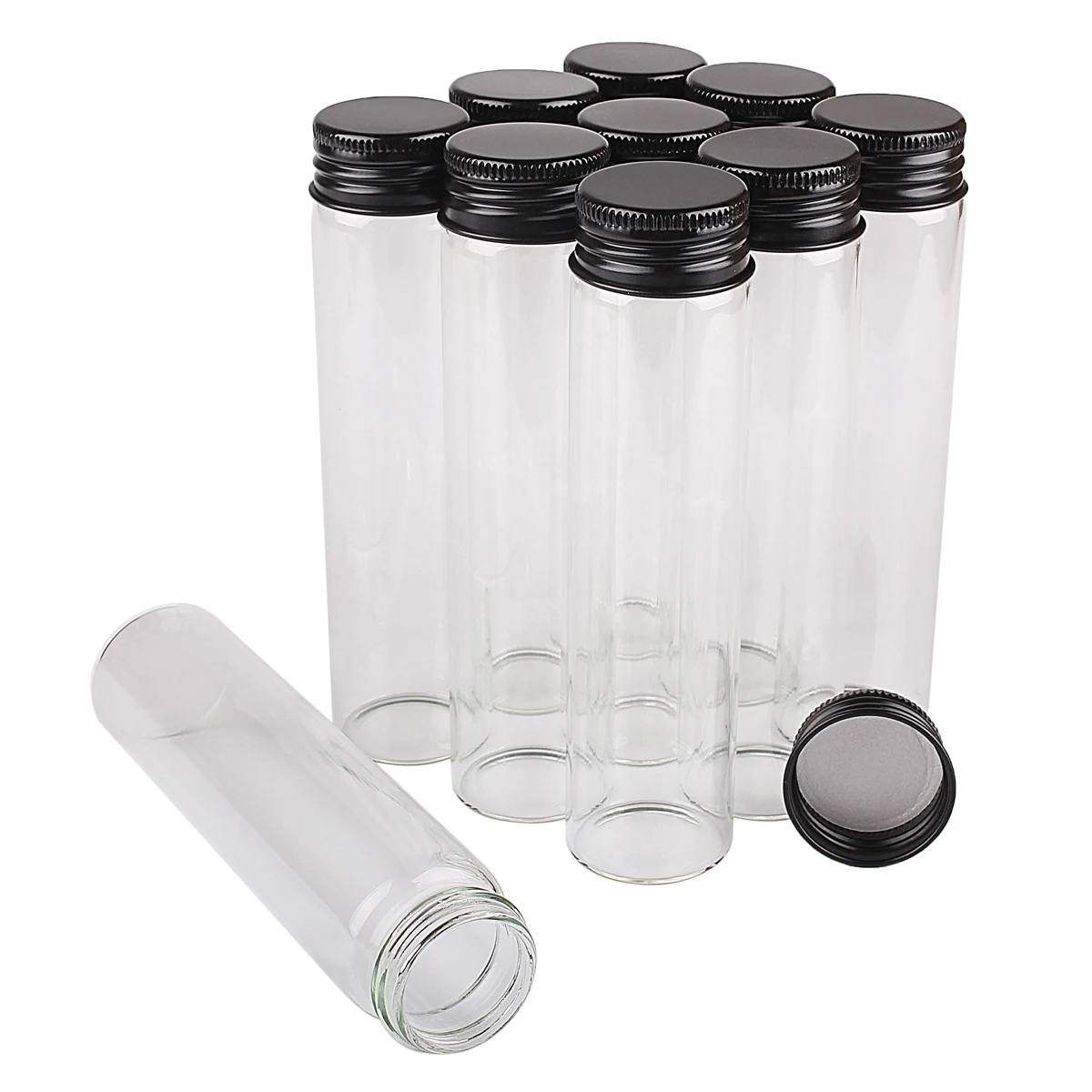 

24 Pieces 60ml Glass Bottles with Black Aluminum Caps 30*120mm Spice Bottle Glass Jars Glass Containers Vials for Craft DIY Gift