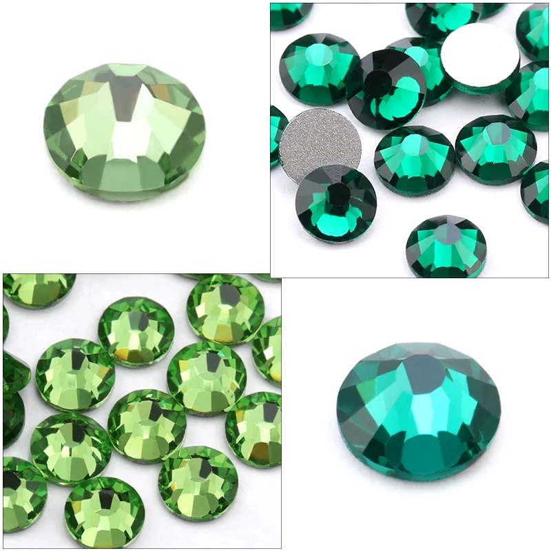 SS4-SS34 Malachite Green Crystal Glass Rhinestone for Nail Art Non Hotfix Flatback Glue on Nail Art Rhinestones Decorations