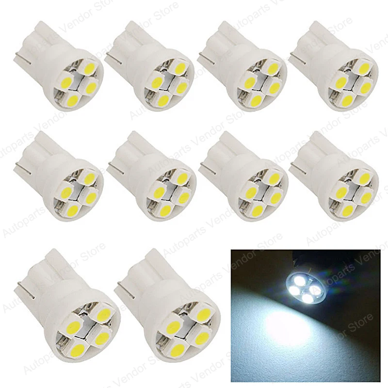 50Pcs White T10 W5W 1210 4SMD LED Car Bulbs 168 194 2825 Clearance Lamps Interior Reading Dome Door License Plate Lights 12V