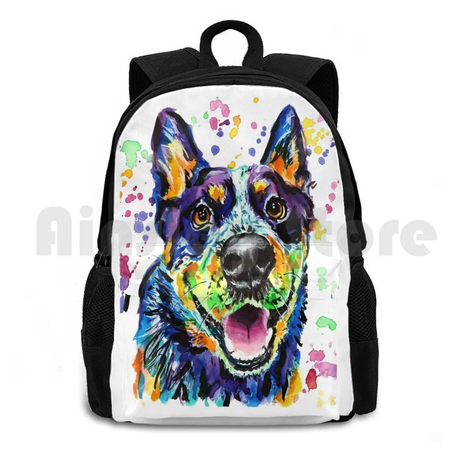 Watercolour Blue Heeler Outdoor Hiking Backpack Riding Climbing Sports Bag Australian Cattle Dog Blue Heeler Heeler Watercolour