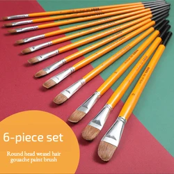 6pcs weasel hair head brush Set gouache watercolor acrylics oil brush painting brushes Long wood pole profession Art supplies