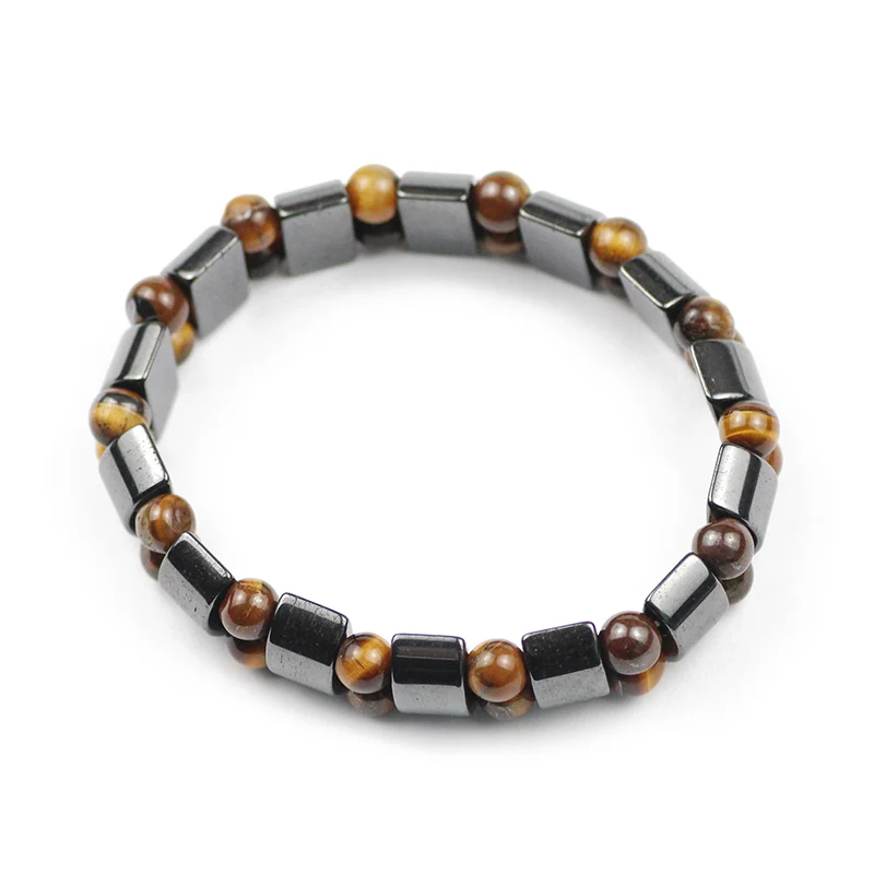 Pulseira de hematita de olho de tigre, bracelete com pedra de energia natural e hematita para homens e mulheres, pulseira dupla