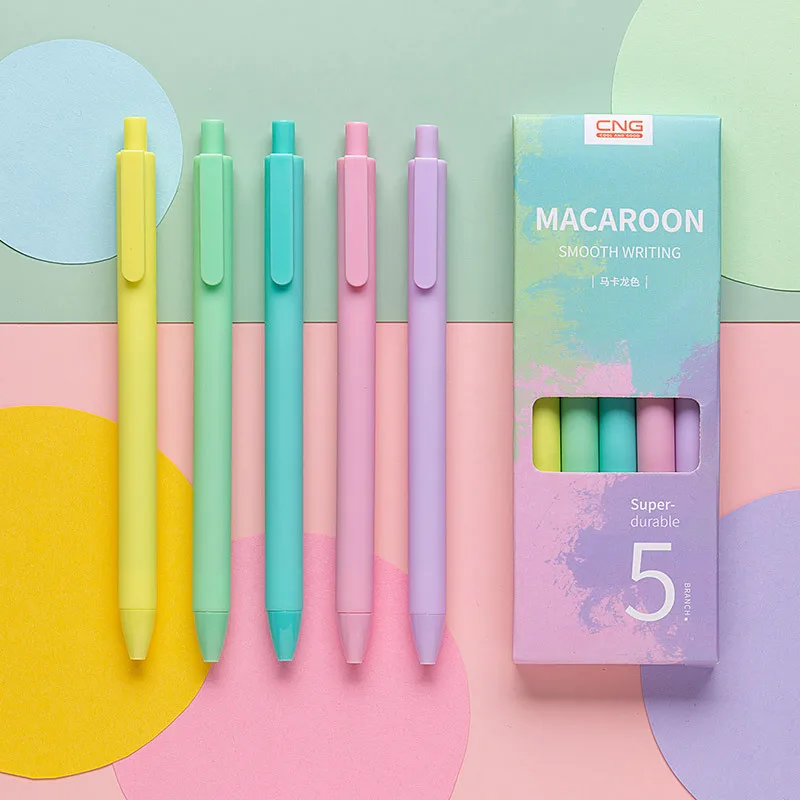 

5Pcs/Set Kawaii Macaroon Color Retractable Gel Pen Black Ink 0.5mm Writing Pen Morandi Signature School Office Stationery Supply