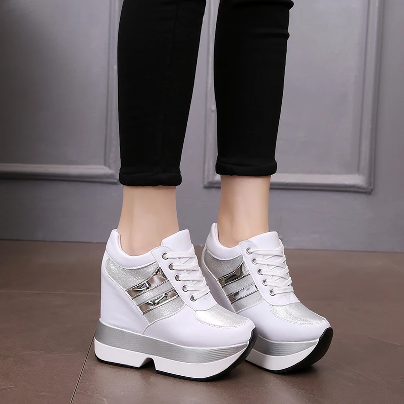 2022 Autumn Women High Platform Shoes Height Increasing Casual Shoes 12 CM Thick Sole Trainers Breathable Shoes Women Sneakers