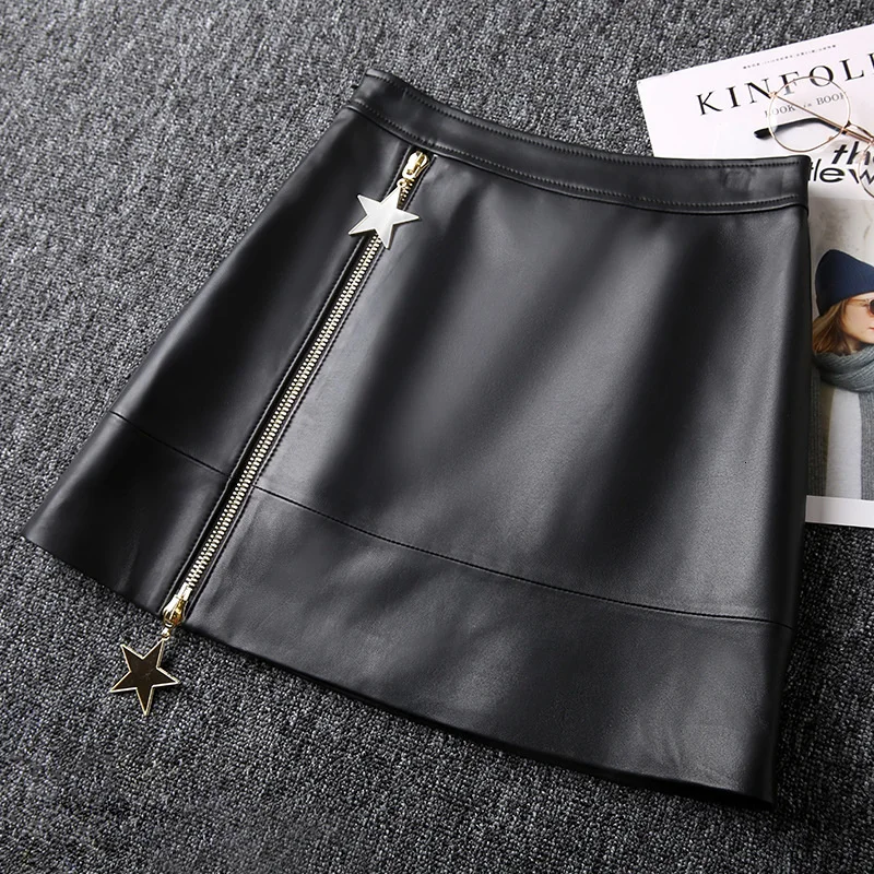 

High Waist Real Genuine Leather Skirt Women Sexy Mini Short Bodycon Pencil Ladies Skirts New Runway Front Zipper Miniskirt