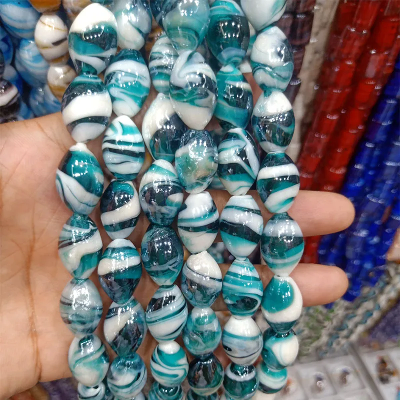 15pcs/lot 12x18mm Handmade Lampwork Beads For Jewelry Making DIY Loose Lampwork Drum Beads Fit Bracelet Necklace