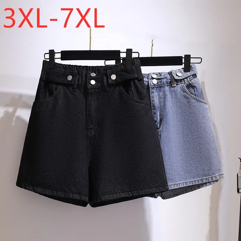 

New 2022 Summer Plus Size Women Jeans Shorts For Women Large Size Cotton Wide Leg Blue Pocket Denim Shorts 3XL 4XL 5XL 6XL 7XL